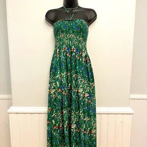 Beach Crew Smocked Halter Top Tropical Midi Dress, Size OS